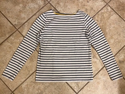 GIRL'S NAVY BLUE & WHITE STRIPED KNIT TOP BY BODEN SIZE 13 / 14 Y - Image 1 of 2