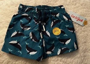 Cat & Jack Boys Size 18M Blue Whale Print Swim trunks Lined Shorts UPF 50 NEW - Picture 1 of 7