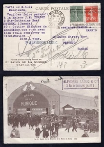 FRANCE 1924 Paris Exposition Slogan on Salon de la Musique Postcard to Canada - Picture 1 of 3