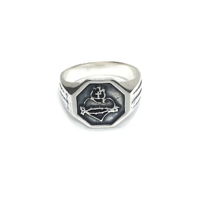 Sterling Silver Ring Sacred Heart Hallmarked Solid 925 Handmade Comfort Fit - Image 1 of 4