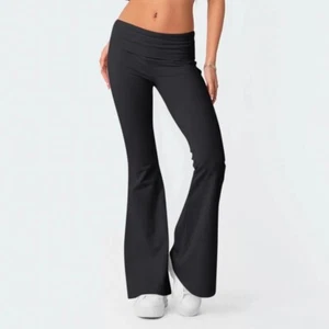 Women Fold Over Waist Cotton Stretch Flare Leg Boot Cut Yoga Pants Leggings - Picture 1 of 3