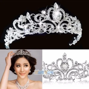 Princess Austrian Bridal Crystal Wedding Hair Tiara Crown Prom Veil Headband US - Picture 1 of 12