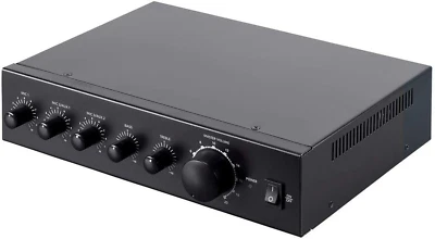 Commercial Audio 3 Channel 60 Watt 100/70V Mixer Amp - Three Mic Inputs, Bass, T - Image 1 of 4