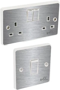 Brushed Silver Light Switch & Double Socket Sticker Vinyl / Skin Cover - Picture 1 of 4