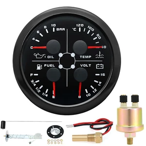 85MM 4 IN 1 Multifunction Gauge Fuel Level Oil Pressure Water Temp Volt w/Sensor - Picture 1 of 14