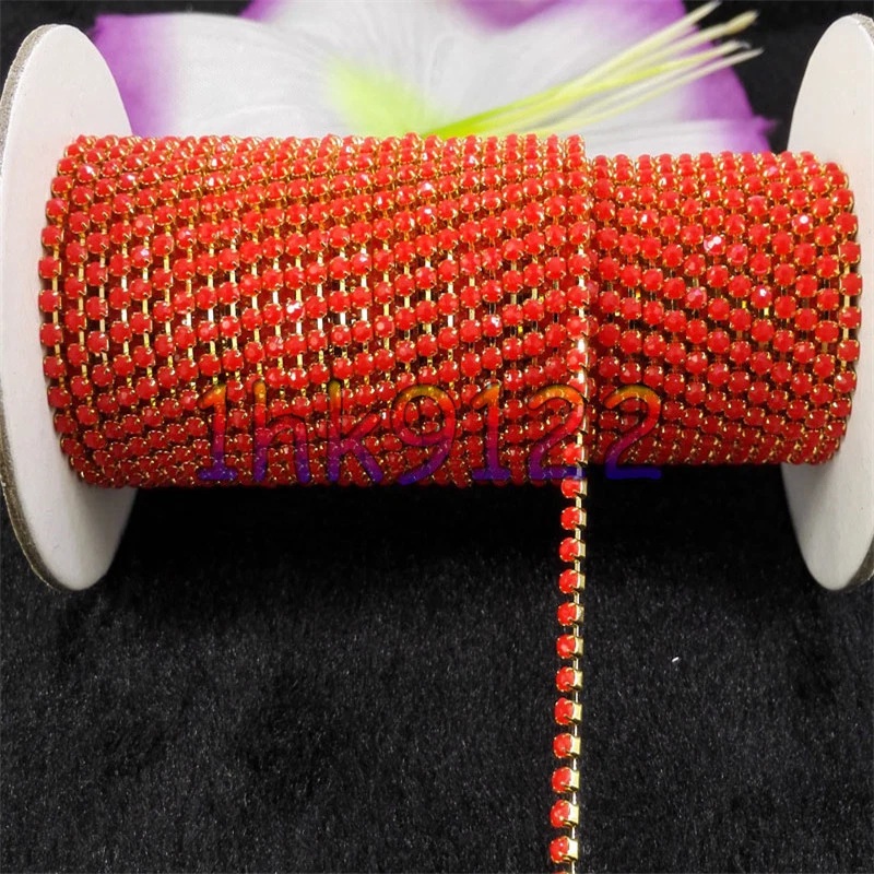 SS6 Colorized crystal acrylic rhinestone chain Gold chain Wedding decoration sew - Image 1 of 1