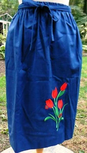 Vintage Sanibel Sport Navy Blue Red Tulip Embroidered Elastic A-line Skirt Sz XL - Picture 1 of 8