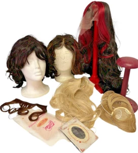 Grande Pacchetto di 4 Parrucche 3 Pezzi Capelli 2 Tappi Parrucca da Indossare, per Artigianato Halloween Ecc - Foto 1 di 19