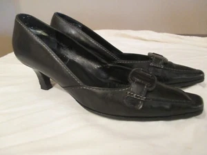 Vtg Salvatore Ferragamo Womens Dress Shoes Sz 7 1/2 AA Black Leather - Picture 1 of 12