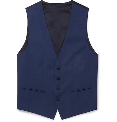 HUGO BOSS Navy Blue Check Virgin Wool Huge6/Genius5 WE Slim-Fit Vest US 36R IT46 - Image 1 of 4