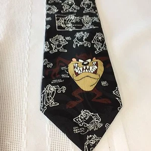 Looney Tunes Mania VINTAGE BLACK WITH White 1996 TASMANIAN DEVIL Necktie Tie - Picture 1 of 5