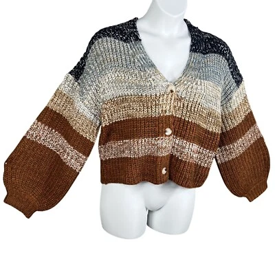 So Me NWT Womens M Oversized Bishop Sleeves Cropped Cardigan Ombre Sweater Boho - Image 1 of 4