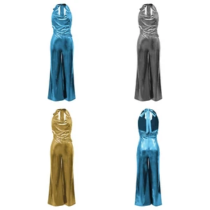 Womens Rompers Raves Bodysuit One Piece Jumpsuit Holiday Metallic Wide Leg Cowl - Picture 1 of 37
