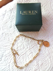 LAUREN RALPH LAUREN BRACELET GOLD TONE LINK LRL CHARM NIB ADJUSTABLE VARIETY - Picture 1 of 6