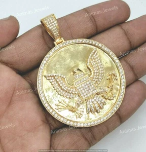 3Ct Round Cut Lab Created Eagle Medallion Men's Pendant 14K Yellow Gold Plated - Picture 1 of 11