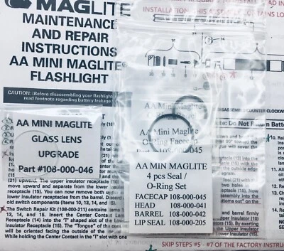 Auténtico OEM "AA" Mini Lente de Repuesto de Vidrio Maglite con Juego de 4 juntas tóricas Foto 1 de 4