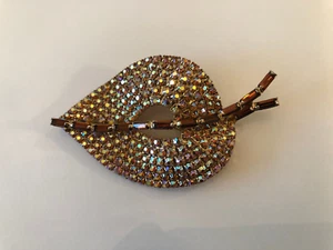 Vintage Leaf Brooch with Rhinestones and Amber Baguette stones. - Picture 1 of 6