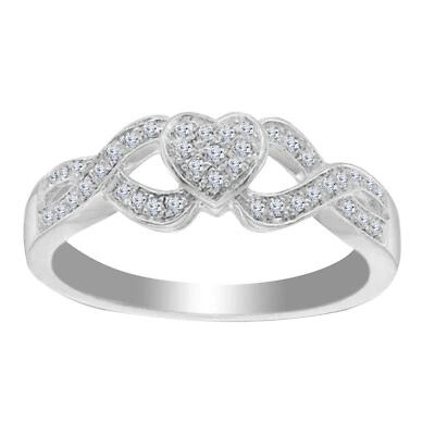 0.10Ct Natural Diamond Heart Split Shank Promise Ring 10k White Gold Plated - Image 1 of 4