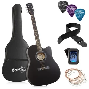 41-inch Beginner Cutaway Acoustic Guitar Package - Starter Kit w/ Tuner, Gig Bag - Picture 1 of 43