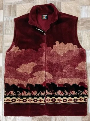 Vintage City Scape Equestrian Horse Print Aztec Border Vest Full Zipper M - Image 1 of 4