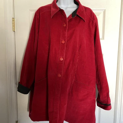 Abrigo de Granero Vintage Denim & Co Rojo Pana Talla 1X Foto 1 de 4