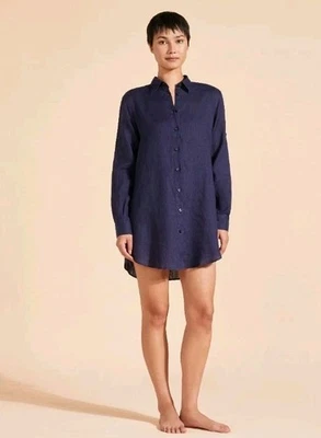 Camisa Mini Vestido Vilebrequin Fragancia Lino Talla S Azul Marino Resort Vacaciones  Foto 1 de 4
