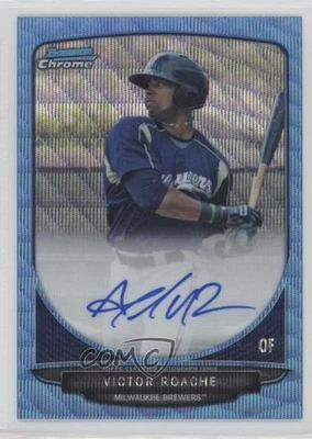2013 Bowman Chrome Wrapper Redemption Blue Wave Refractor /50 Victor Roache Auto - Image 1 of 2