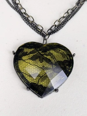 Collar Corazón Transparente con Encaje Negro, Cadena Negra, Gótico Romántico  Foto 1 de 4