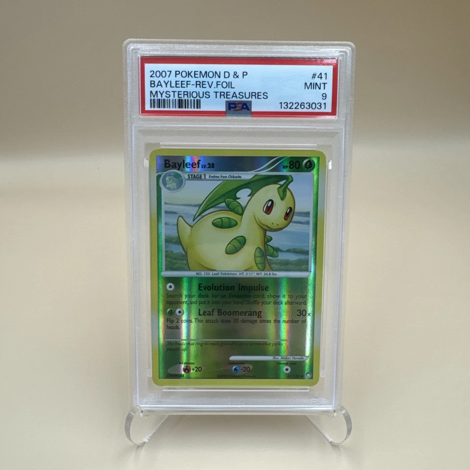 2007 Pokemon Diamond & Pearl Bayleef Reverse Holo Mysterious Treasures #41 PSA 9 - Image 1 of 4