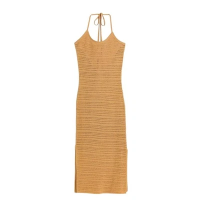 Maxi Vestido Halter H&M Para Mujer Tostado Crochet Abertura Lateral Talla L Foto 1 de 4