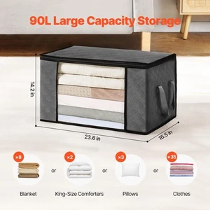 90L 6 Pack Large Cloth Storage Bags Duvet Bedding Clothing Organizer with Zip # - Picture 1 of 12