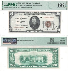 1929 $20 Federal Reserve Bank Note Fr-1870-D PMG Gem CU-66 EPQ - Picture 1 of 3