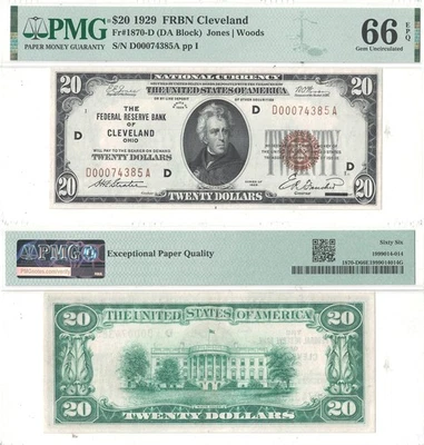 1929 $20 Federal Reserve Bank Note Fr-1870-D PMG Gem CU-66 EPQ - Image 1 of 3