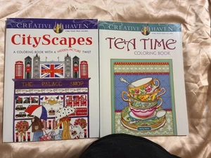 Creative Haven Tea Time & CityScapes Coloring Books Lot Like New - Picture 1 of 15