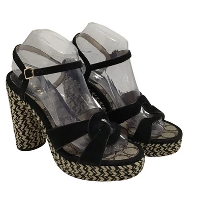 Vestido Coach Negro Gamuza Superior Talina Plataforma Hebilla Ajustable Sandalia Talla 9 Foto 1 de 4