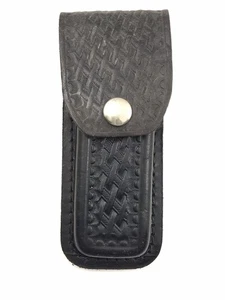 Pocket Knife Sheath Black Basketweave Leather 5" Closed Knives 11465-P - Picture 1 of 5