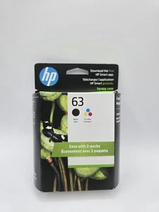 Paquete de 2 cartuchos de tinta originales HP 63 negros y tricolores L0R46AN (02-2027) NUEVOS - Imagen 1 de 9