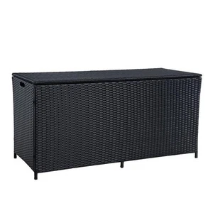 B-Ware Polyrattan Auflagenbox Kissenbox Truhe 114 cm Aufbewahrungsbox Schwarz - Bild 1 von 10