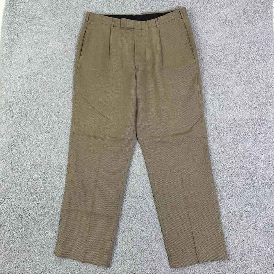 Pantalones de vestir Reaction Kenneth‎ Cole para hombre 36x30 tostados pata de gallo plisados pantalones Foto 1 de 4