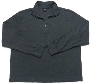 HUGO BOSS MENS XL 1/2 ZIP CASUAL SWEATER BLACK CHARCOAL GREY PIMA 100% COTTON - Picture 1 of 4
