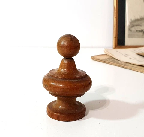 Post finial antique French turned wood topper bed post pediment clock 2.8 in Cover