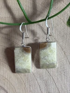 Serpentin Edelstein Ohrhänger Sterling Silber 925 vergoldet grün rechteckig - Bild 1 von 4