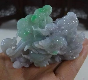 Zertifizierte Vintage natürliche Art A grüne Jadeit Jade Glück Ruyi Pixiu Statue 3097 - Bild 1 von 10
