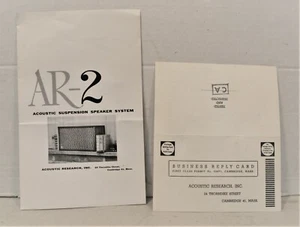 ACOUSTIC RESEARCH AR2  SPEAKERS VINTAGE SALES BROCHURE & REG CARD - Picture 1 of 2