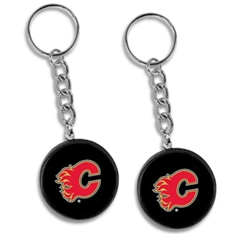 Calgary Flames Mini Hockey Puck Team Logo Keychains (2-Pack) Cover