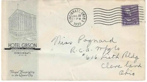 US Prexie Sc# 807 cover advert Hotel Gibson ,Ohio,7 wavy lines machine cancel - Picture 1 of 2