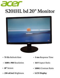 Acer S201HL bd 20" 1600 x 900 75 Hz Widescreen LCD Monitor