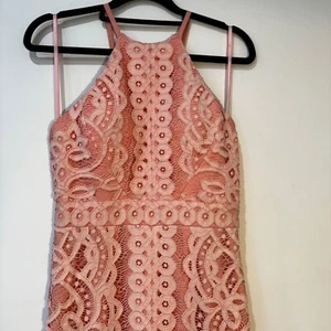 Bariano | Sofia Racer Neck Lace Gown | Salmon | Size: 8 | Formal, Wedding, Deb - Picture 1 of 16