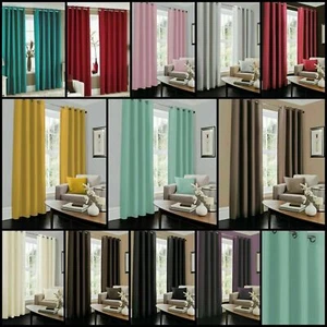 Faux Silk Eyelet Curtains Luxury Fully Lined Ready Made Ring Top with Tie Backs - Picture 1 of 26