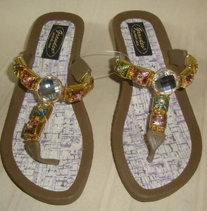 Grandco Sandalen Strand Pool Riemen BLING goldfarben mit Schmucksteinen besetzte Flip-Flop Größe 10 NEU - Bild 1 von 6